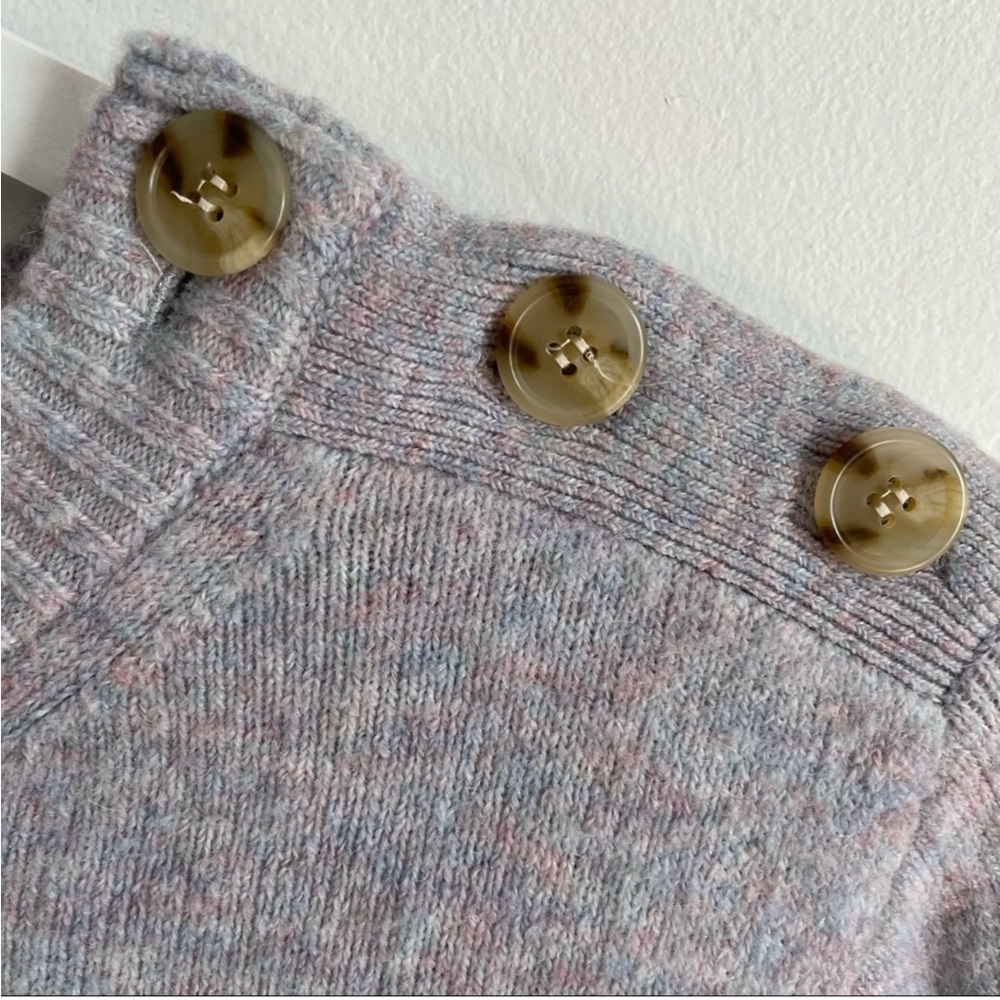 J. Crew Heather Gray Sweater with Tortoise Shell Button Accents - Picture 3 of 5